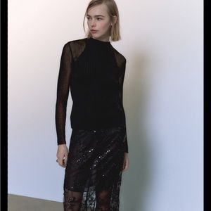 Zara Sheer Sleeve Knit Mockneck